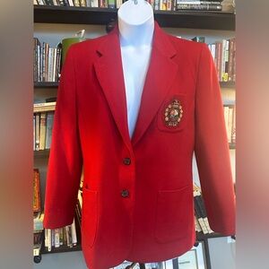 Vintage Lauren Ralph Lauren Red Blazer with Embroidered, Raised Crest women's L
